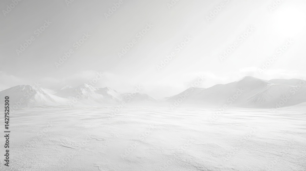 Fototapeta premium Expansive snowy landscape with mountains pure white background nature serene environment vast viewpoint