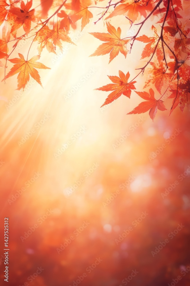 A breathtaking upward perspective where hundreds of golden-red leaves appear to fall from heaven itself. A breathtaking upward perspective where hundreds of golden-red leaves appear to fall from heaven itself.