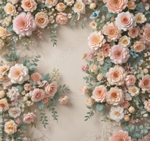 Wallpaper Mural Pastel vintage floral artificial flower wall, lace accents, blossom, elegant Torontodigital.ca