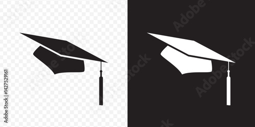 Academic graduation cap icon vector illustration on Transparent Background. EPS 10. Graduation hat cap icons set. Academic cap. Student hat outline and filled vector sign - Vector.