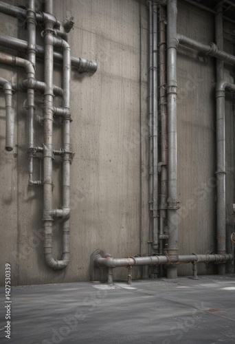 Rough textured concrete wall, exposed pipes, heavy machinery ,  metal pipes,  grey,  industrial