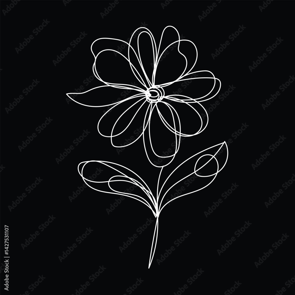 Obraz premium Elegant Single Line Drawing of a Flower on Black Background