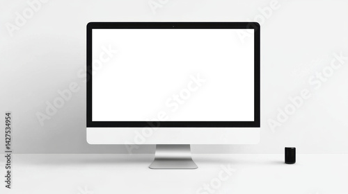 Minimalist Desktop Computer Mockup, Blank Screen, White Background