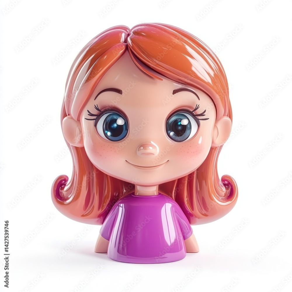 glossy plastic girl 3d rendering isolated on white background. Cartoon plastic style icon glossy plastic girl 3d rendering isolated on white background. Cartoon plastic style icon