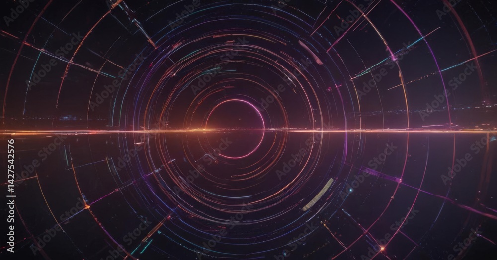 Fototapeta premium Vibrant circles & lines intersect, forming dynamic network Digital, abstract, geometric backdrop , internet, graphic