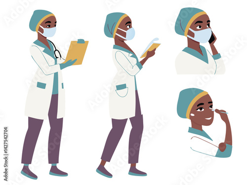 Black Female Doctor in Scrubs: Medical Professional Illustrations