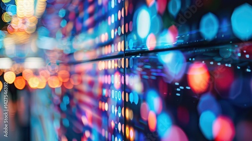 Abstract display of colorful lights with bokeh effect and dark background in a close up view
