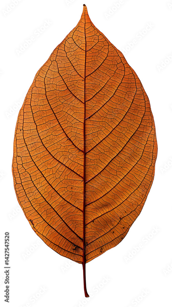 Fototapeta premium Detailed close-up of a dried, autumnal leaf. Veins and edges clearly visible