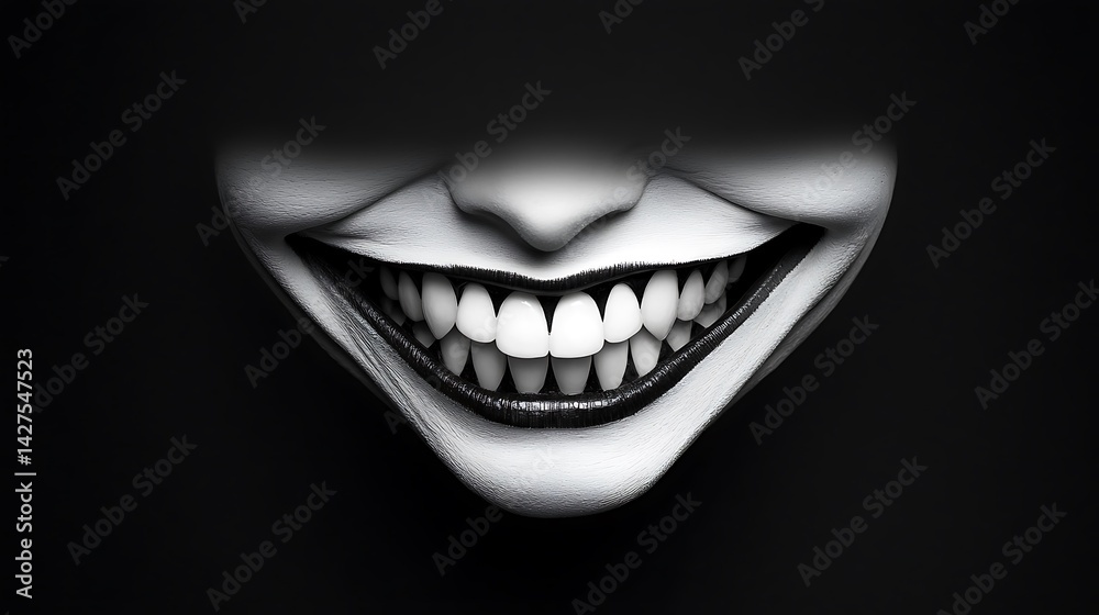 Naklejka premium Eerie Grin Closeup Monochrome Portrait