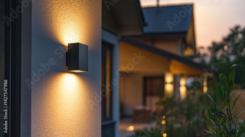 A home with smart lighting that turns on when motion is detected by the security system.