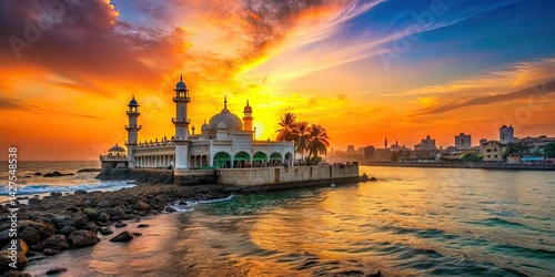 Mumbai Haji Ali Dargah Sunset Zoom Out - AI Photo