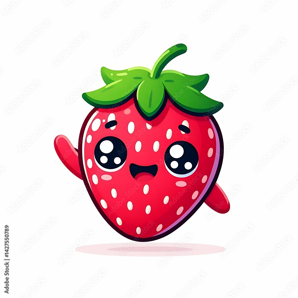 Obraz premium Waving Kawaii Strawberry Cartoon Suitable for creative agency pitch deck visuals