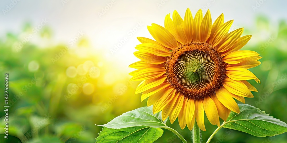 Obraz premium Panoramic Sunflower, Vibrant, White Background, AI Photo