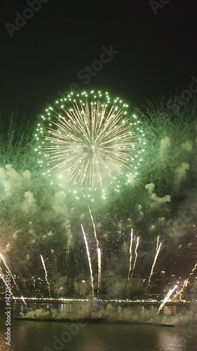 Fireworks display in the sea at Pattaya Beach, Chonburi, Thailand