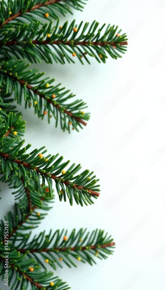 Branches of fir tree against a white background, tree branches , evergreen Christmas branches, evergreen leaves Branches of fir tree against a white background, tree branches , evergreen Christmas branches, evergreen leaves