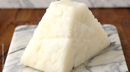A block of fresh coconut cream formed into an isosceles triangular prism