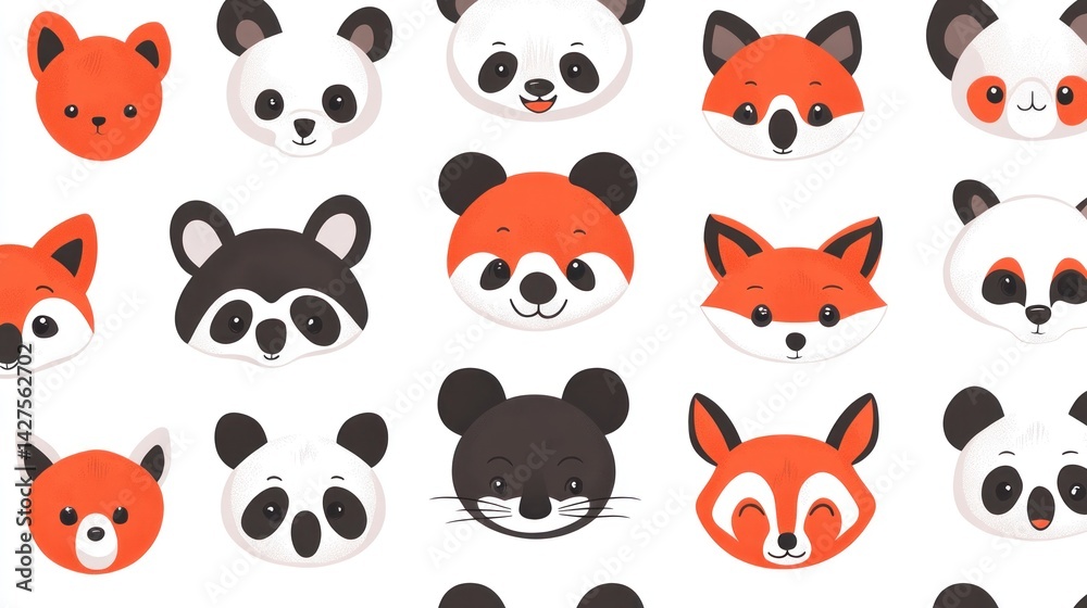 Fototapeta premium Cute animal faces pattern (1)