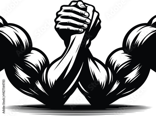 Two muscular hand arm wrestling Silhouette Vector Illustration isolated on a white background