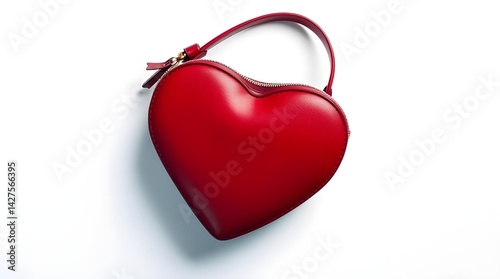 Red Heart-Shaped Leather Handbag Isolated on White Background For Mockup