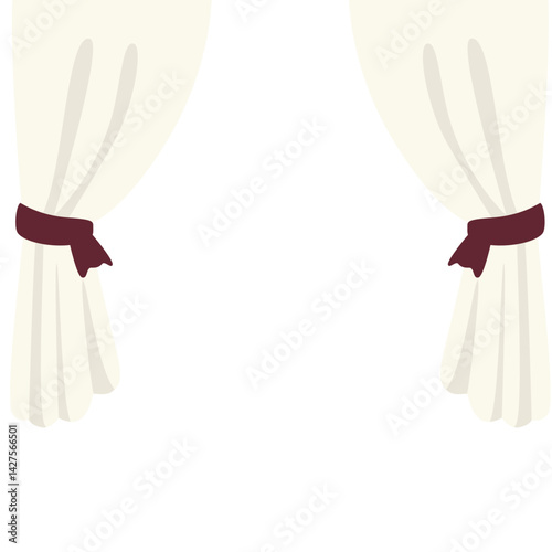 Elegant cream twin curtains with dark red ribbons. Perfect for cozy or classic interiors, offering a clean and soft look to any window space.