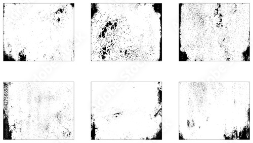 Dirty borders collection on white background. Abstract grunge concrete wall distressed texture background set isolated on transparent. 