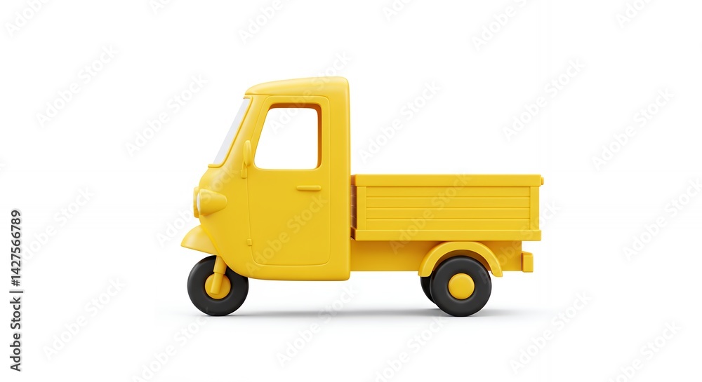 Fototapeta premium Bright Yellow Cartoon Truck on White Background Side View Isolated
