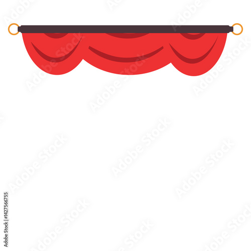 Red stage curtain with yellow scalloped valance and tied side drape, creating a neat and elegant look for performance backdrops or stage decoration.
