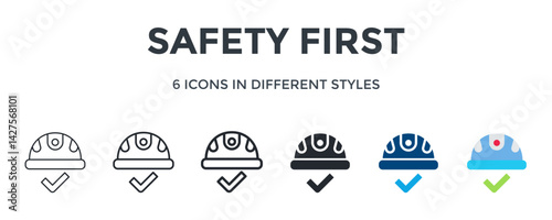 Safety First Icon In Different Style Vector Illustration. Designed In Thin Line, Regular Line, Bold Line, Glyph, Color Fill, And Flat Style Can Be Used For Web