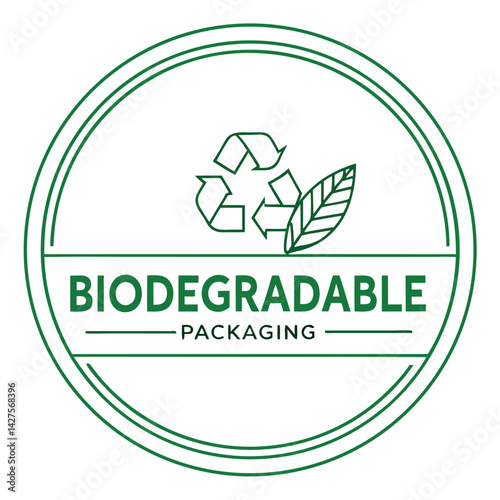 Biodegradable Packaging Icon: Eco-Friendly Waste Solution, Compostable Materials Design.