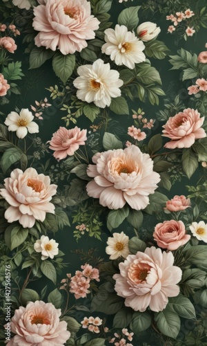 Wallpaper Mural Elegant vintage floral wallpaper with faux blooms and lush greenery , spring, flower wallpaper, pretty Torontodigital.ca