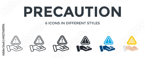 Precaution Icon In Different Style Vector Illustration. Designed In Thin Line, Regular Line, Bold Line, Glyph, Color Fill, And Flat Style Can Be Used For Web
