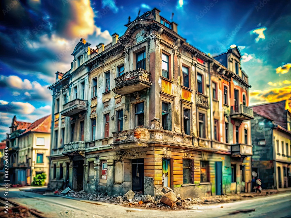 Fototapeta premium Sarajevo War-Torn Building Tilt-Shift Photo