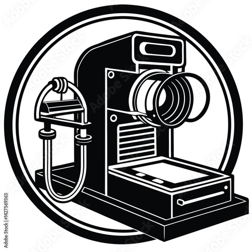 Vintage Polaroid Camera Illustration in Black and White