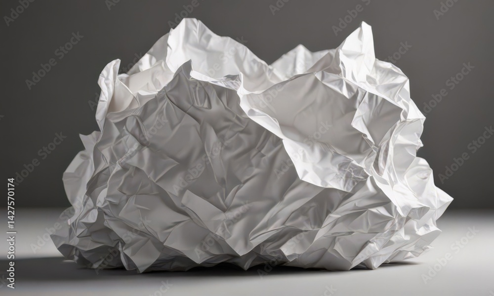 Intensely crumpled white paper, deep creases and shadows , clean, white paper Intensely crumpled white paper, deep creases and shadows , clean, white paper
