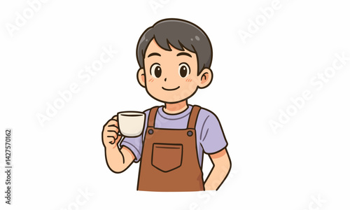 cute barista at work in a cafe cartoon illustration