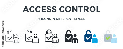 Access Control Icon In Different Style Vector Illustration. Designed In Thin Line, Regular Line, Bold Line, Glyph, Color Fill, And Flat Style Can Be Used For Web