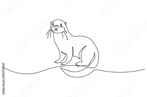 Continuous one line drawing of Beaver. Single line drawing illustration of Animal Beaver. International Beaver Day concept vector art. Doodle line illustration.