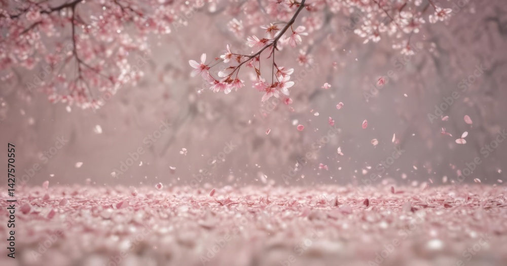 Fototapeta premium Floating sakura petals, blurred spring backdrop, soft pink hues , floral background, spring bloom