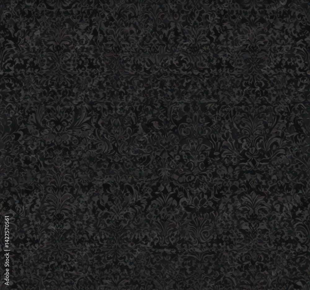 Fototapeta premium Intricate black damask wallpaper, seamless repeat Dark vintage gothic design , antique, dark
