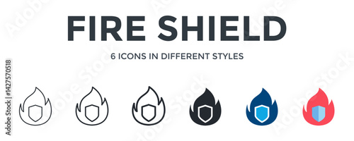 Fire Shield Icon In Different Style Vector Illustration. Designed In Thin Line, Regular Line, Bold Line, Glyph, Color Fill, And Flat Style Can Be Used For Web