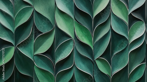 Fototapeta Naklejka Na Ścianę i Meble -  Abstract pattern of overlapping, sculpted leaves in shades of green.  A repeating, textured design evokes a natural, organic feel