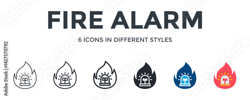 Fire Alarm Icon In Different Style Vector Illustration. Designed In Thin Line, Regular Line, Bold Line, Glyph, Color Fill, And Flat Style Can Be Used For Web