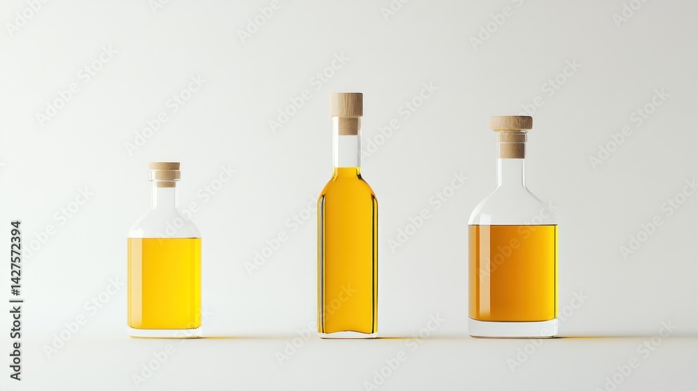 Three glass bottles of cooking oil Three glass bottles of cooking oil