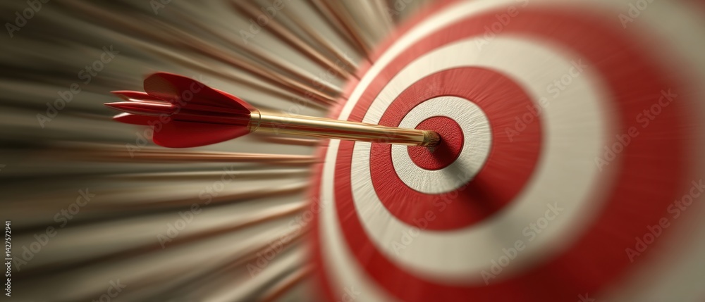 A dart hitting the center of a target, symbolizing precision and focus in a dynamic motion blur. Business Strategy, Customer Focus concept