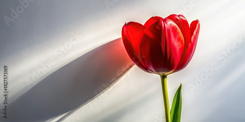 Silhouette Red Tulip on White Background AI Art, Minimalist Floral Photography