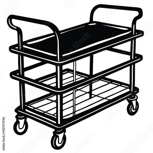 Black and White Illustration of a Two Tiered Serving Cart
