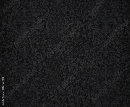 Intricate black gothic damask wallpaper, seamless floral vines , baroque, vine