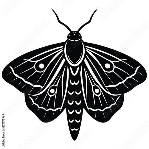 Stylized Black and White Moth Illustration