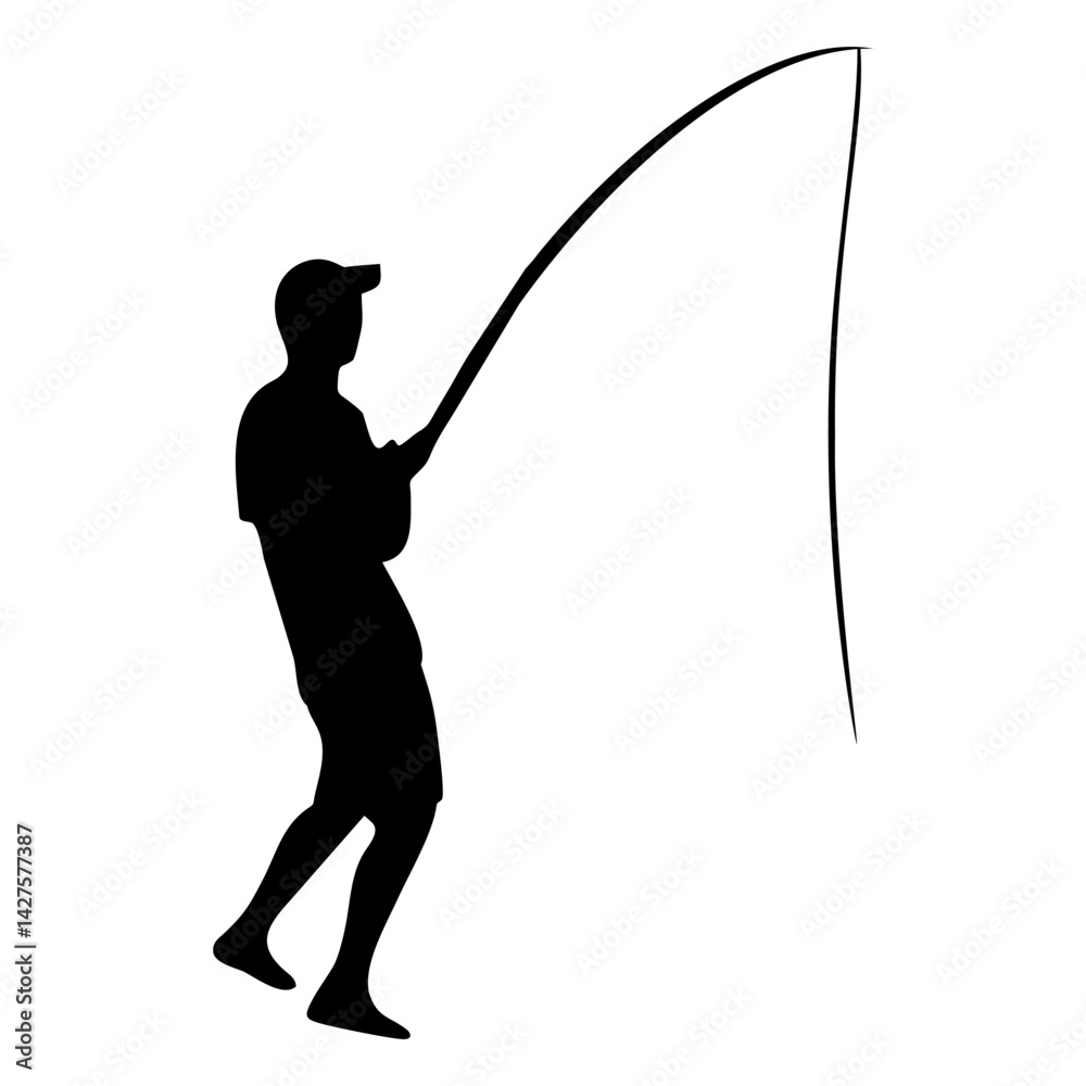 Obraz premium silhouette of a person fishing with a fishing rod