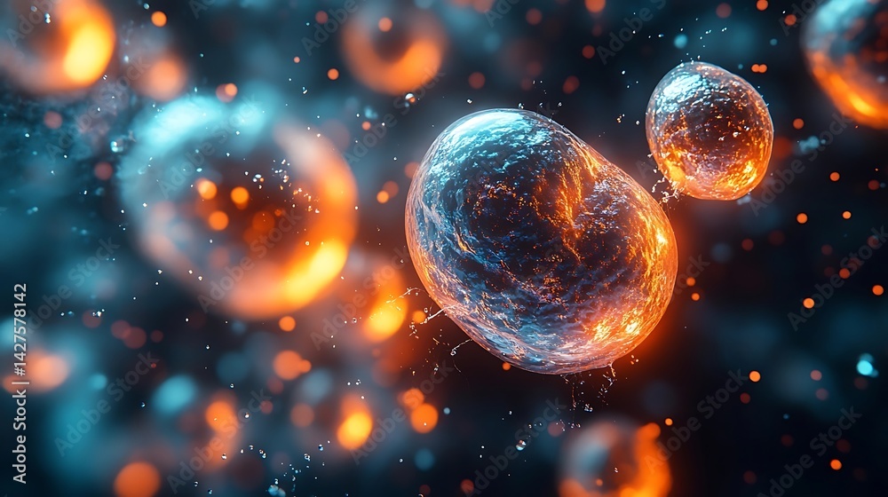 Obraz premium Abstract representation of cellular structures in motion.